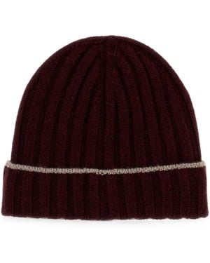 Brunello Cucinelli Cashmere Rib Knit Beanie Hat - Red