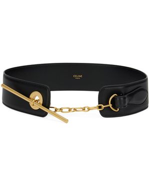 Celine Leather Belt With Golden Buckle - Black
