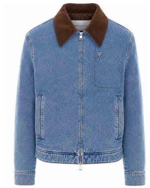 Ami Paris Denim Ami De Coeur Logo On The Front - Blue