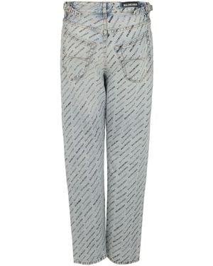Balenciaga Allover Stencil Print Buckle Loose-Fit Pants - Gray