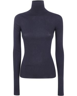 Max Mara "Centro" Rib Wool Turtle Neck Sweater - Blue