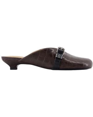 Ganni Sue Kitten Croco Sandals - Brown