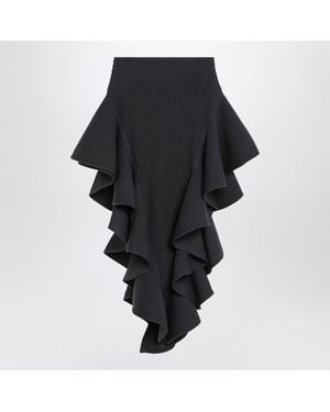 Alaïa Bluegrey Wool Ruffle Skirt - Black