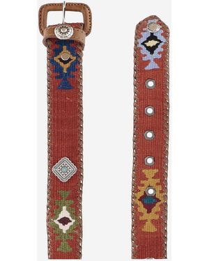 Waitz Design Leather And Fabric Belt - Red