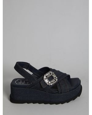 Roger Vivier Denim Wedge Sandals - Gray