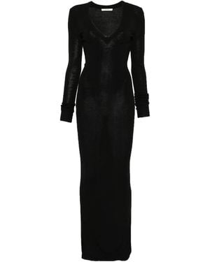 Entire studios Long-Sleeved Midi Dress With V-Neck - Black