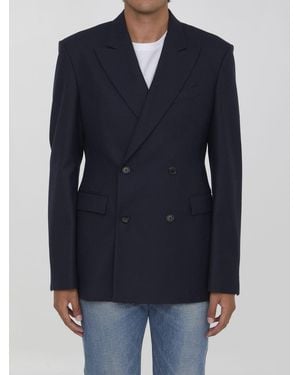 Loewe Double-Breasted Wool Flannel Blazer - Blue