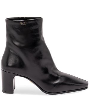 Prada Leather Ankle Boots - Black