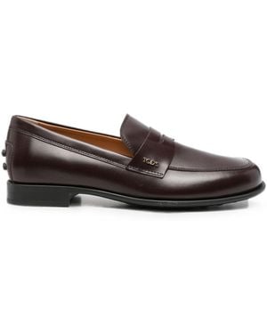 Tod's Calfskin Leather Loafers With Logo Detail - Red