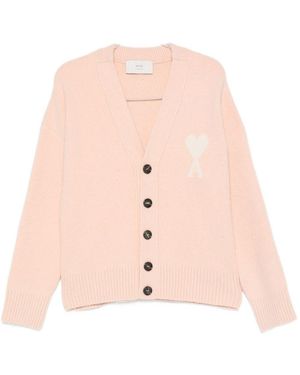 Ami Paris Ami De Coeur Wool Cardigan - Pink