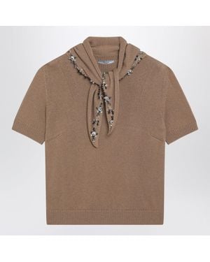 Prada Camel Cashmere Sweater With Jewel Scarf - Brown