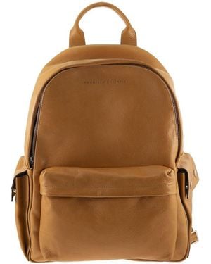Brunello Cucinelli Grained Leather Backpack With Patch Pockets - Brown