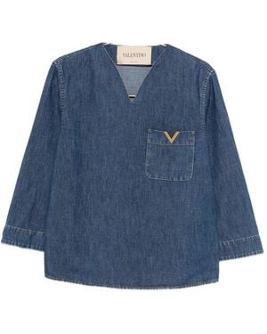 Valentino Denim Shirt With Logo - Blue