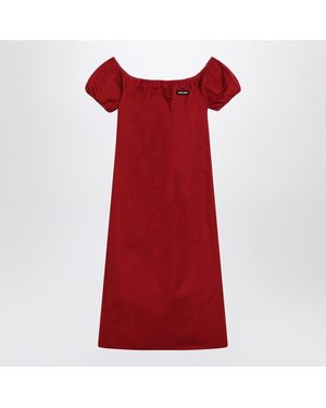 Miu Miu Midi Dress With Offtheshoulder Design And Logo Detail - Red