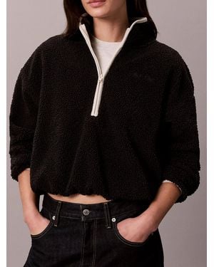 Calvin Klein Felpa Sherpa 1/4 Zip Contrast - Nero