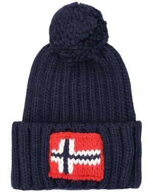 Napapijri Cappello A Coste Con Pompon - Blu