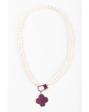 MELUSINA BIJOUX Collana Perle E Fiore Bordeaux - Bianco