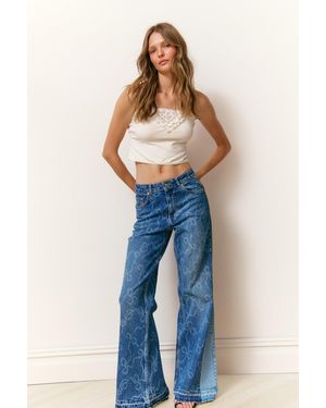 LoveShackFancy Ambrina Bow Print Wide Leg Jeans For - Blue