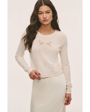 LoveShackFancy Mingley Lace Bow Wool Sweater For - White