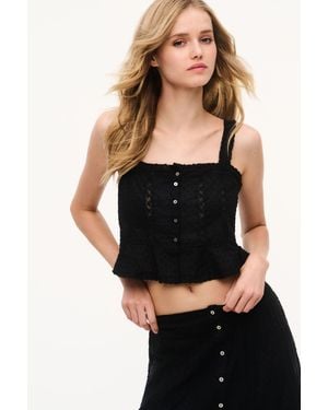 LoveShackFancy Vietta Cotton Lace Stripe Top For - Black