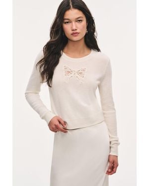 LoveShackFancy Mingley Lace Bow Wool Sweater For - White