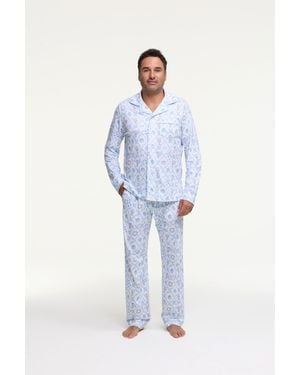 LoveShackFancy X Roller Rabbit Starry Nights Lattice Long Sleeve Pajamas For - Blue