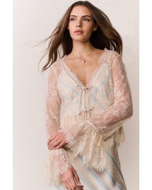 LoveShackFancy Siddie Sheer Lace Top For - Natural