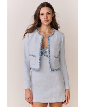 LoveShackFancy Azula Denim-Trimmed Tweed Jacket For - Gray