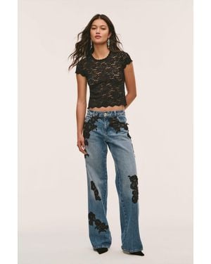 LoveShackFancy Bambie Lace Appliqué Jeans For - Blue