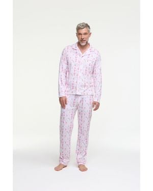 LoveShackFancy X Roller Rabbit Sugarplum Lattice Long Sleeve Polo Pajamas For - Pink
