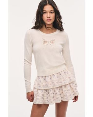 LoveShackFancy Cream Floral Ruffle Mini Skirt For - Natural