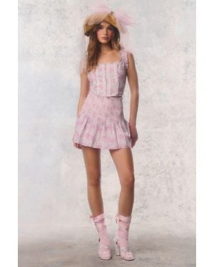 LoveShackFancy Re-Edition Misty Floral Cotton Mini Skirt For - Pink