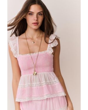 LoveShackFancy Eugene Mixed Print Cotton Top For - Pink
