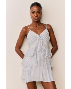 LoveShackFancy Marlia Striped Chiffon Mini Dress For - Gray