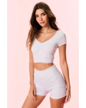 LoveShackFancy Gia Gingham Print Biker Short For - White