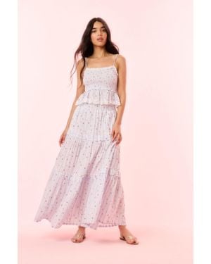 LoveShackFancy Phia Cotton Floral Tiered Maxi Skirt For - White