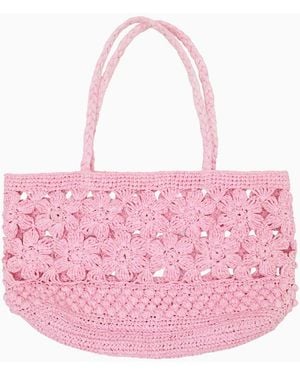 LoveShackFancy Sharlo Floral Straw Bag For - Pink