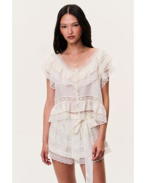LoveShackFancy Persine Silk Ruffle Top For - White