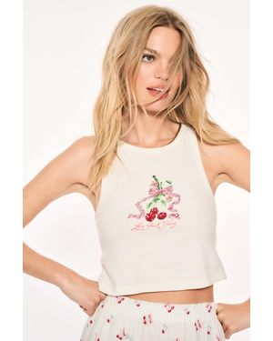 LoveShackFancy Kaleen Cherry Rhinestone Tank Top For - White