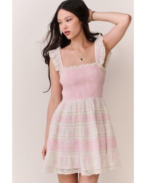 LoveShackFancy Colbera Mixed Print Cotton Mini Dress For - Pink