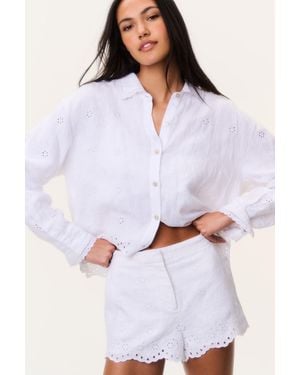 LoveShackFancy Jodine Eyelet Linen Shorts For - White