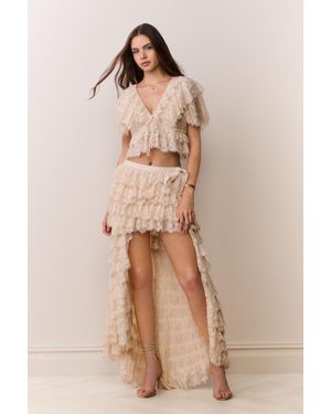 LoveShackFancy Camilia Lace Ruffle High-Low Skirt For - Natural