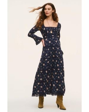 LoveShackFancy Ivelle Floral Cotton Maxi Dress For - Blue