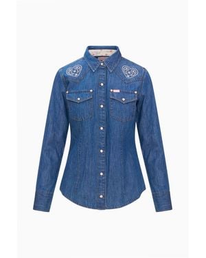 LoveShackFancy Wrangler X Western Snap Shirt For - Blue