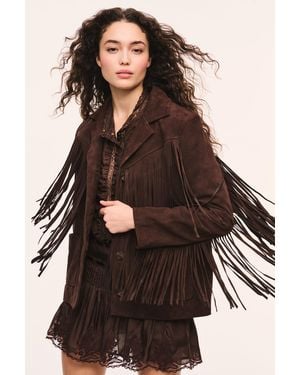 LoveShackFancy Geraline Chocolate Suede Fringe Jacket For - Brown