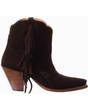 LoveShackFancy Besita The Spirit Fringe Suede Booties For - Black