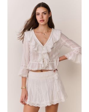 LoveShackFancy Solena Cotton Victorian Mini Skirt For - Natural