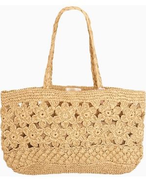 LoveShackFancy Sharlo Crochet Flower Tote Bag For - Natural