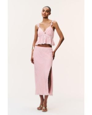LoveShackFancy Silvia Floral Crepe Midi Skirt For - Pink
