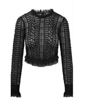 LoveShackFancy Etheline Crochet Lace Long Sleeve Top For - Black